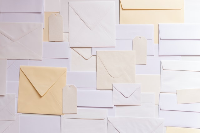 A variety of sizes and colors of envelopes